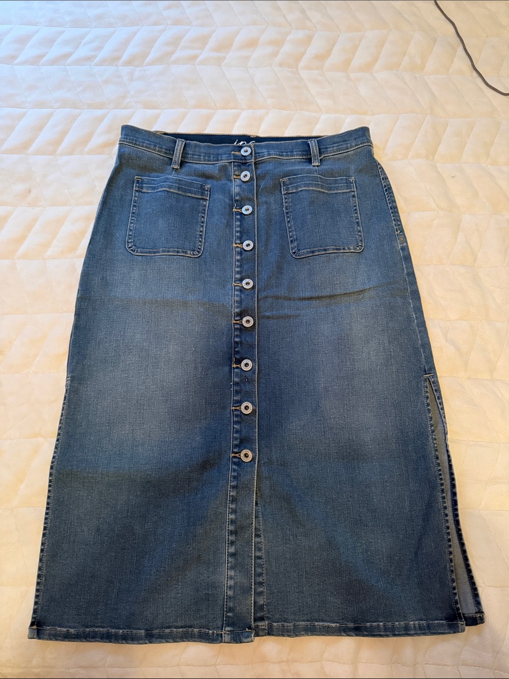 INC International Concepts Classic Blue Button-Front Denim Skirt